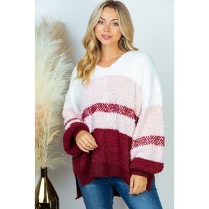 White Birch color-block high-low sweater